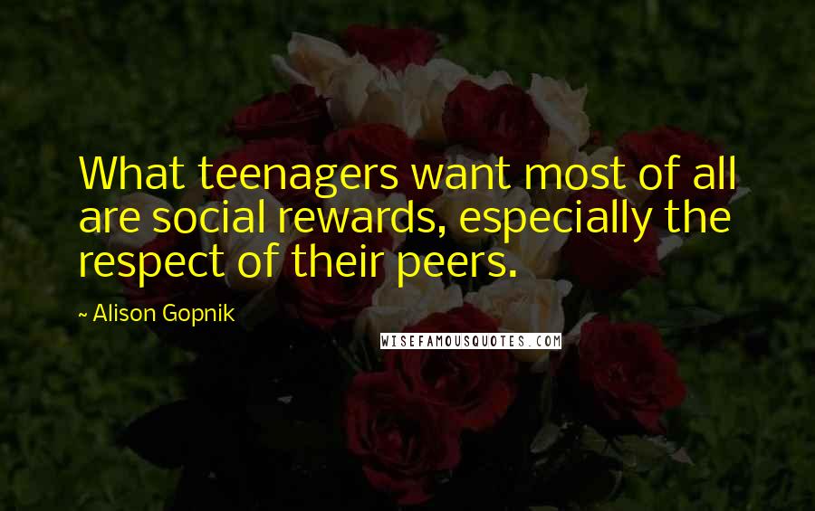 Alison Gopnik Quotes: What teenagers want most of all are social rewards, especially the respect of their peers.