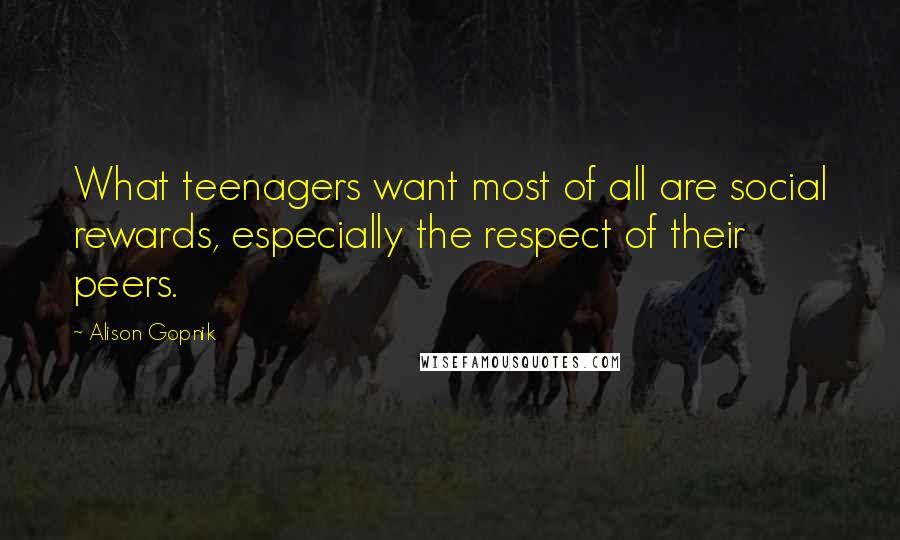 Alison Gopnik Quotes: What teenagers want most of all are social rewards, especially the respect of their peers.