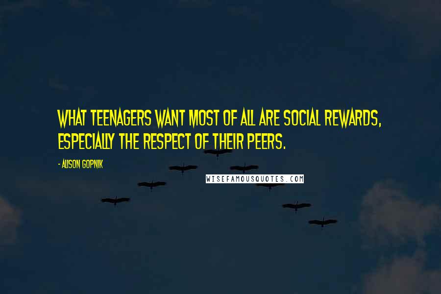 Alison Gopnik Quotes: What teenagers want most of all are social rewards, especially the respect of their peers.