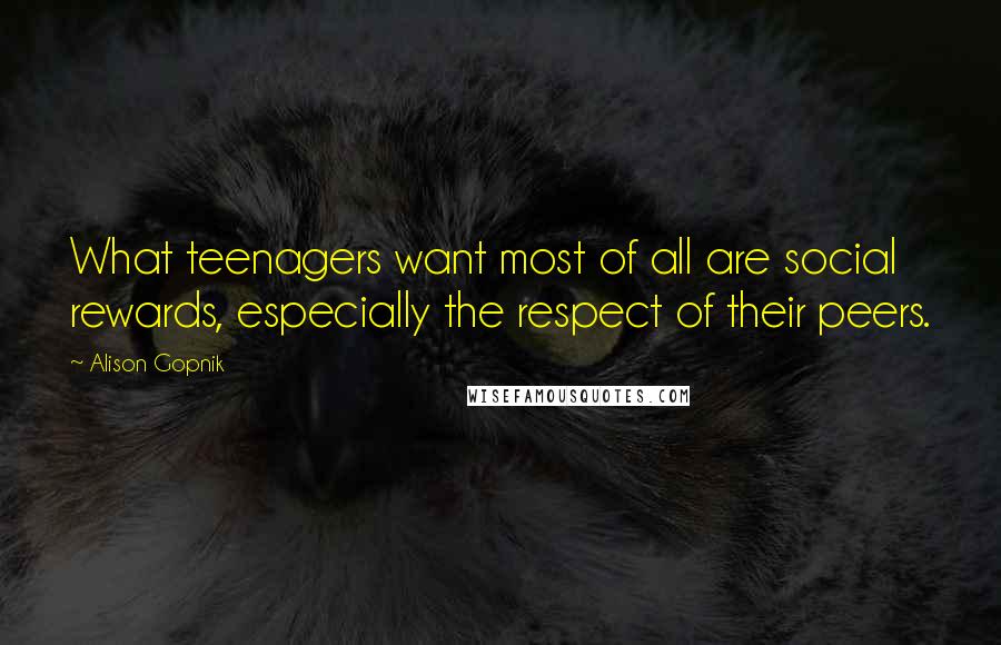 Alison Gopnik Quotes: What teenagers want most of all are social rewards, especially the respect of their peers.