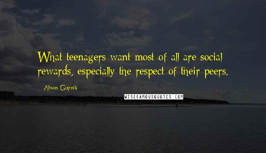 Alison Gopnik Quotes: What teenagers want most of all are social rewards, especially the respect of their peers.