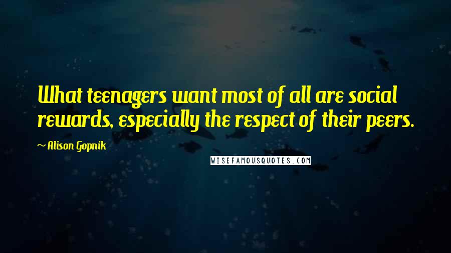 Alison Gopnik Quotes: What teenagers want most of all are social rewards, especially the respect of their peers.