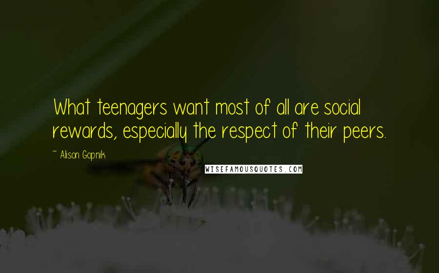 Alison Gopnik Quotes: What teenagers want most of all are social rewards, especially the respect of their peers.