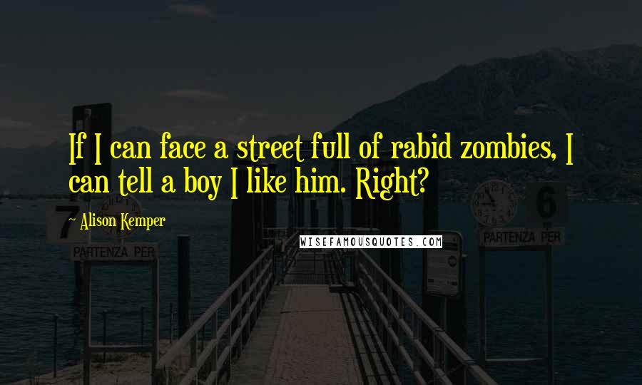 Alison Kemper Quotes: If I can face a street full of rabid zombies, I can tell a boy I like him. Right?