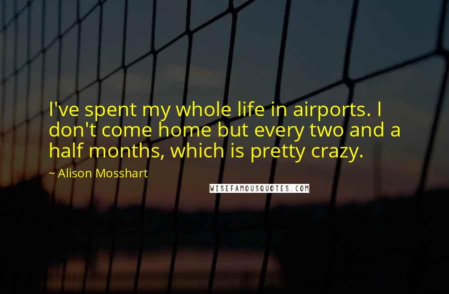 Alison Mosshart Quotes: I've spent my whole life in airports. I don't come home but every two and a half months, which is pretty crazy.