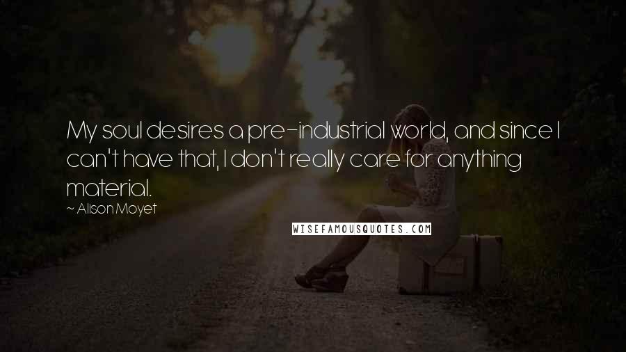 Alison Moyet Quotes: My soul desires a pre-industrial world, and since I can't have that, I don't really care for anything material.