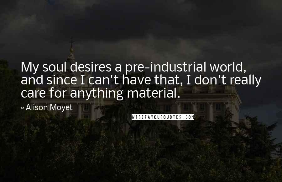 Alison Moyet Quotes: My soul desires a pre-industrial world, and since I can't have that, I don't really care for anything material.