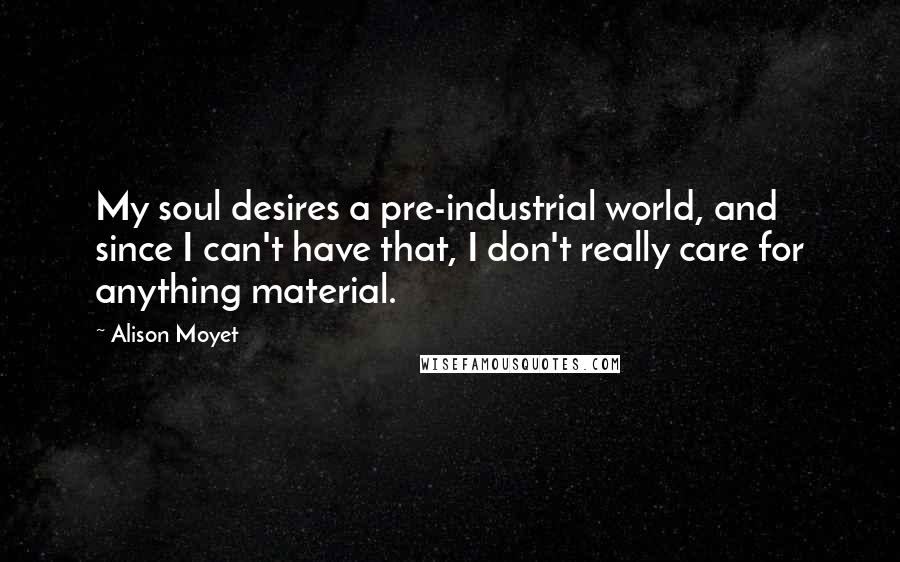 Alison Moyet Quotes: My soul desires a pre-industrial world, and since I can't have that, I don't really care for anything material.