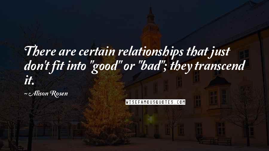 Alison Rosen Quotes: There are certain relationships that just don't fit into "good" or "bad"; they transcend it.