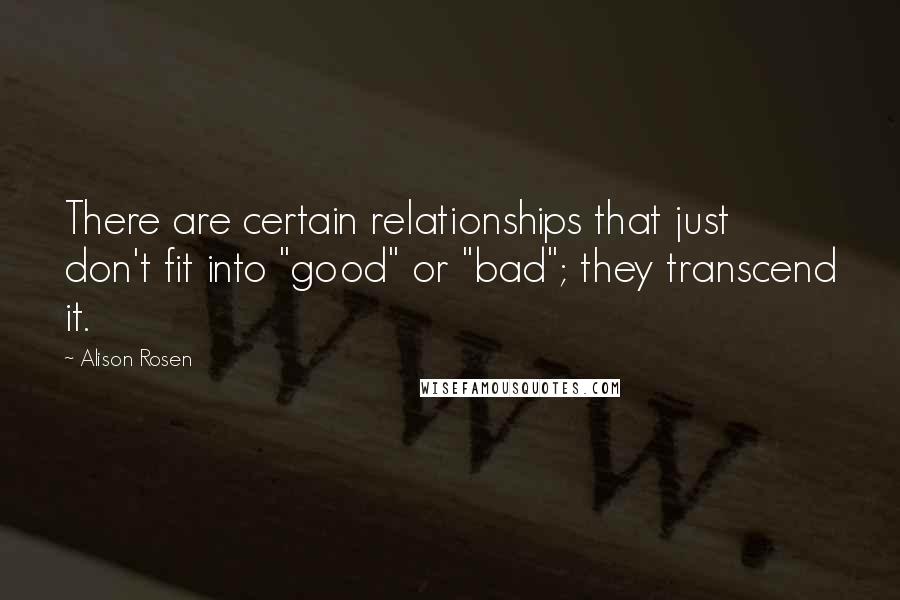 Alison Rosen Quotes: There are certain relationships that just don't fit into "good" or "bad"; they transcend it.