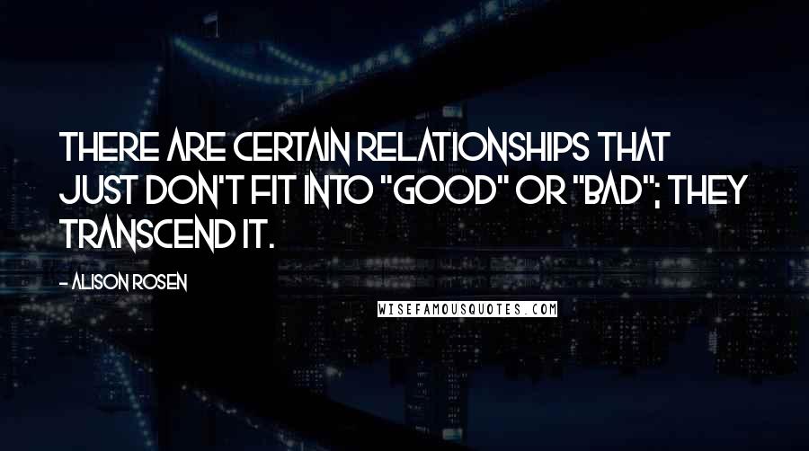 Alison Rosen Quotes: There are certain relationships that just don't fit into "good" or "bad"; they transcend it.