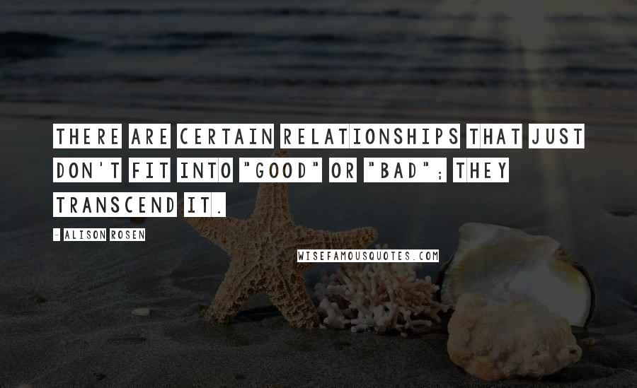 Alison Rosen Quotes: There are certain relationships that just don't fit into "good" or "bad"; they transcend it.