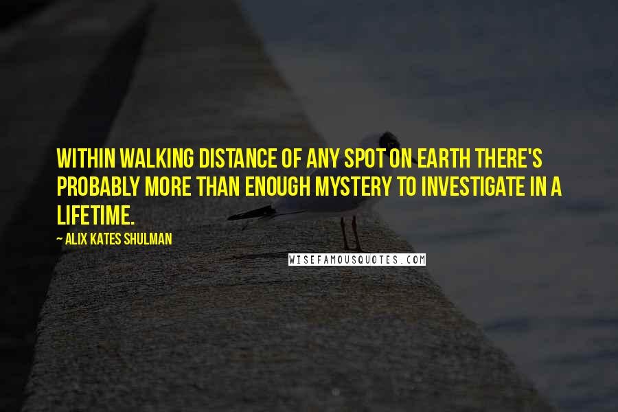 Alix Kates Shulman Quotes: Within walking distance of any spot on Earth there's probably more than enough mystery to investigate in a lifetime.