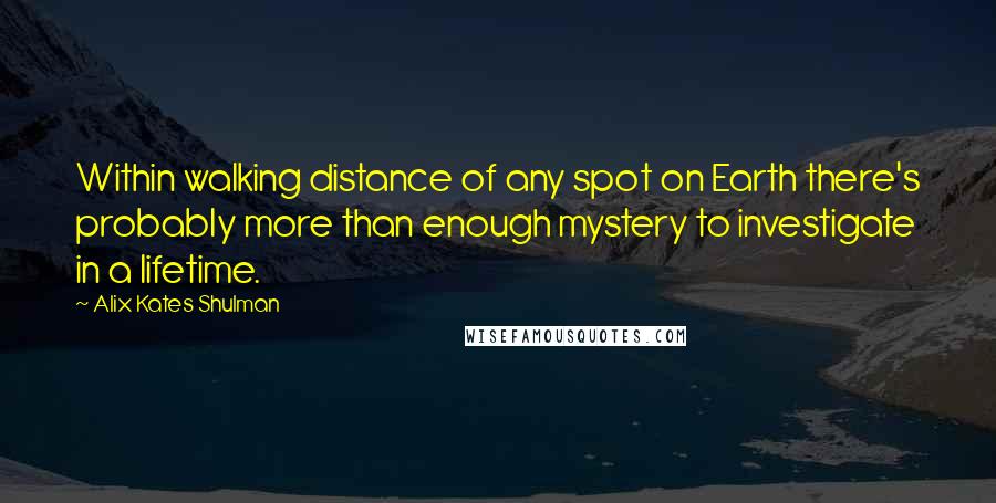 Alix Kates Shulman Quotes: Within walking distance of any spot on Earth there's probably more than enough mystery to investigate in a lifetime.