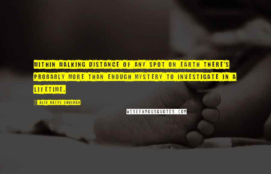 Alix Kates Shulman Quotes: Within walking distance of any spot on Earth there's probably more than enough mystery to investigate in a lifetime.