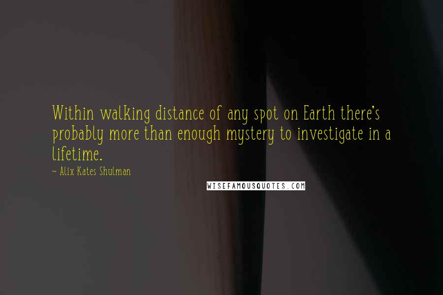 Alix Kates Shulman Quotes: Within walking distance of any spot on Earth there's probably more than enough mystery to investigate in a lifetime.