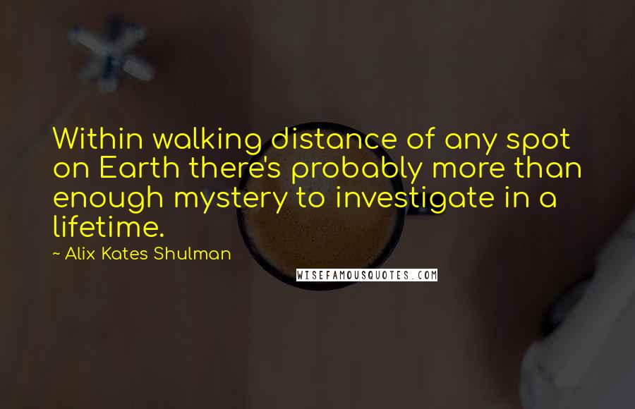 Alix Kates Shulman Quotes: Within walking distance of any spot on Earth there's probably more than enough mystery to investigate in a lifetime.