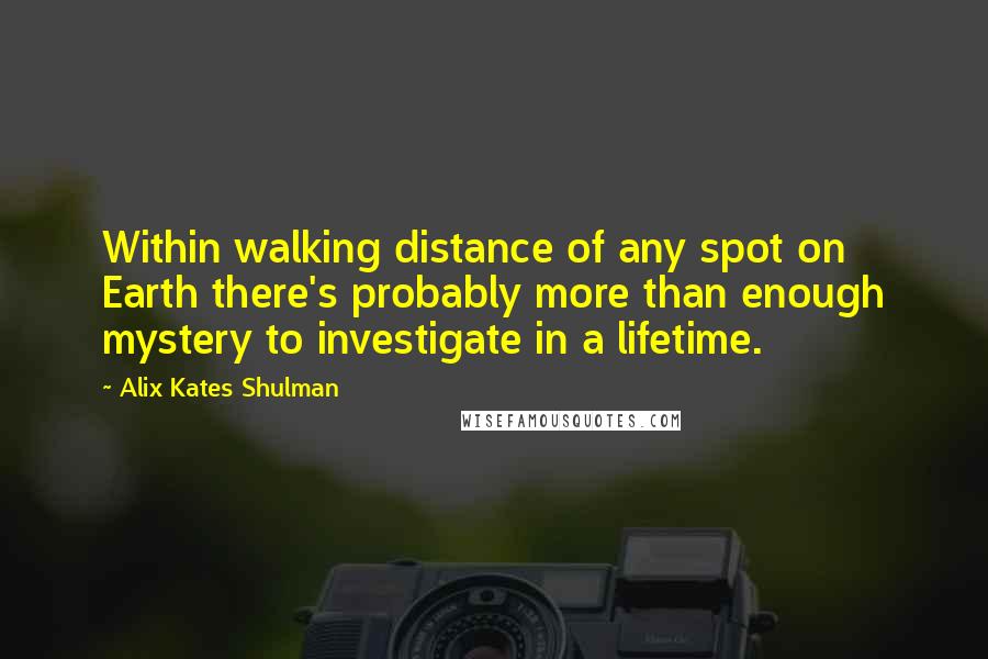 Alix Kates Shulman Quotes: Within walking distance of any spot on Earth there's probably more than enough mystery to investigate in a lifetime.
