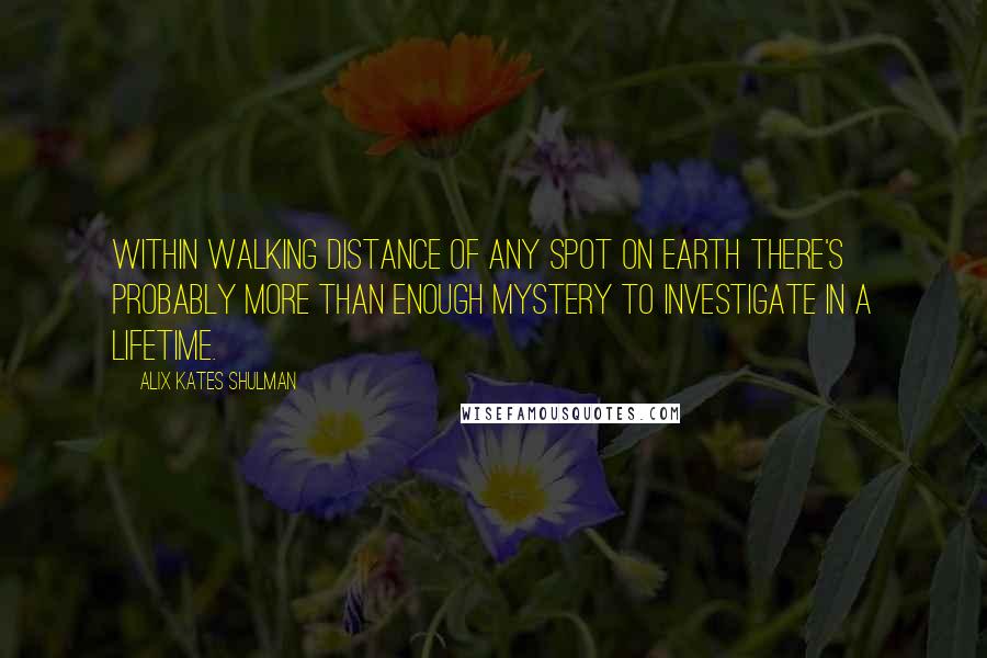 Alix Kates Shulman Quotes: Within walking distance of any spot on Earth there's probably more than enough mystery to investigate in a lifetime.
