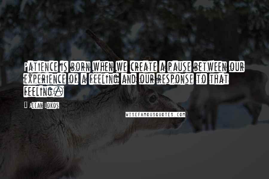 Allan Lokos Quotes: Patience is born when we create a pause between our experience of a feeling and our response to that feeling.