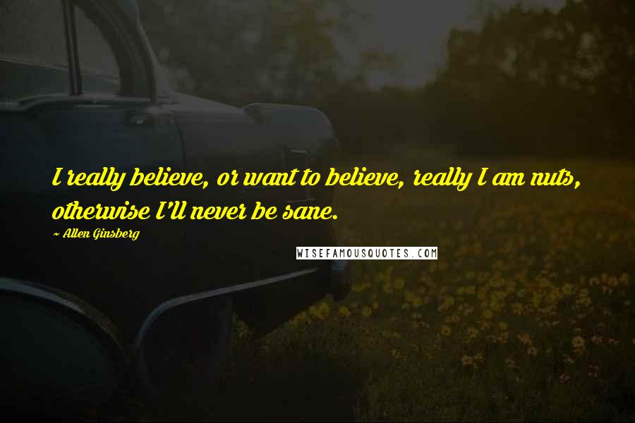 Allen Ginsberg Quotes: I really believe, or want to believe, really I am nuts, otherwise I'll never be sane.