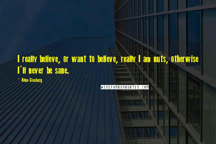 Allen Ginsberg Quotes: I really believe, or want to believe, really I am nuts, otherwise I'll never be sane.