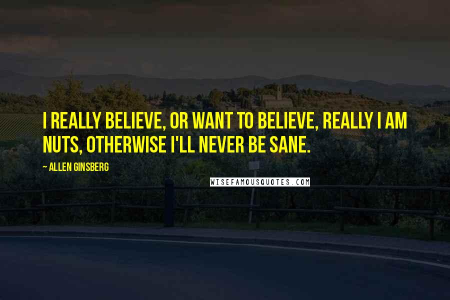 Allen Ginsberg Quotes: I really believe, or want to believe, really I am nuts, otherwise I'll never be sane.