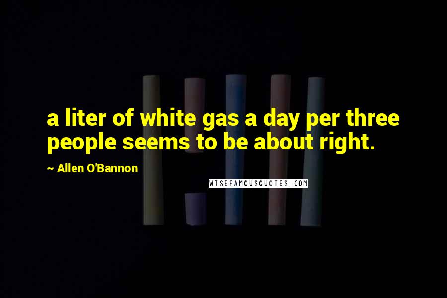 Allen O'Bannon Quotes: a liter of white gas a day per three people seems to be about right.