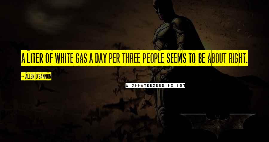 Allen O'Bannon Quotes: a liter of white gas a day per three people seems to be about right.