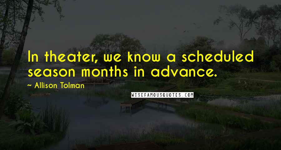 Allison Tolman Quotes: In theater, we know a scheduled season months in advance.