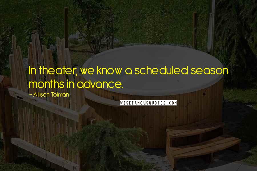 Allison Tolman Quotes: In theater, we know a scheduled season months in advance.