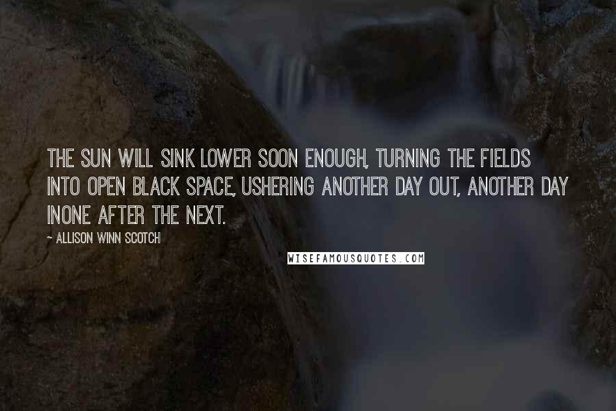 Allison Winn Scotch Quotes: The sun will sink lower soon enough, turning the fields into open black space, ushering another day out, another day inone after the next.