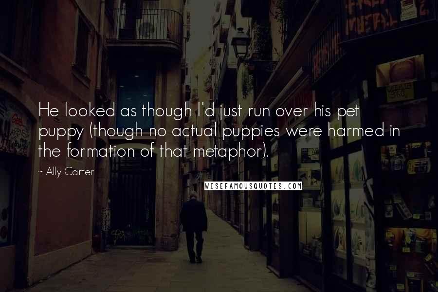Ally Carter Quotes: He looked as though I'd just run over his pet puppy (though no actual puppies were harmed in the formation of that metaphor).