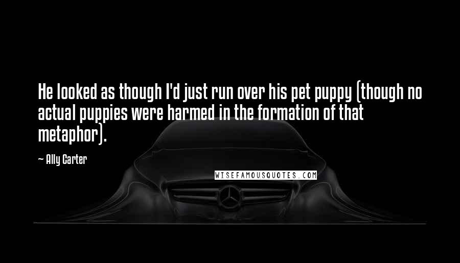 Ally Carter Quotes: He looked as though I'd just run over his pet puppy (though no actual puppies were harmed in the formation of that metaphor).
