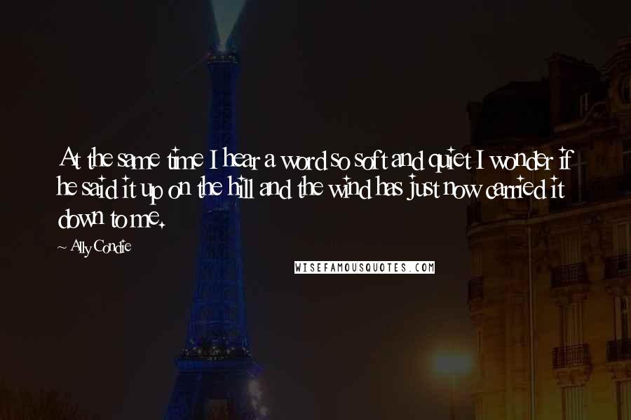 Ally Condie Quotes: At the same time I hear a word so soft and quiet I wonder if he said it up on the hill and the wind has just now carried it down to me.