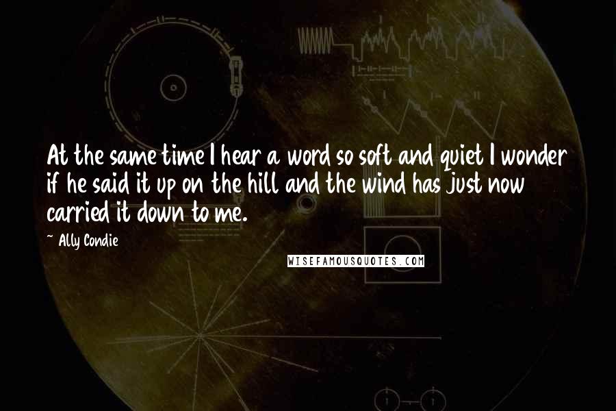 Ally Condie Quotes: At the same time I hear a word so soft and quiet I wonder if he said it up on the hill and the wind has just now carried it down to me.