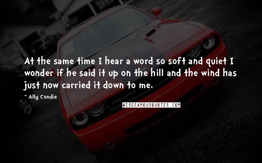 Ally Condie Quotes: At the same time I hear a word so soft and quiet I wonder if he said it up on the hill and the wind has just now carried it down to me.