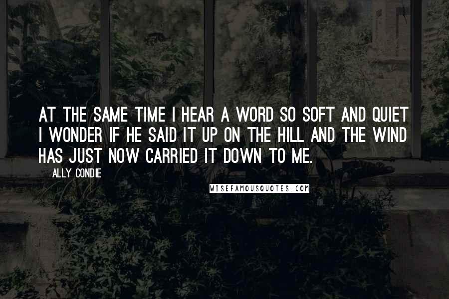 Ally Condie Quotes: At the same time I hear a word so soft and quiet I wonder if he said it up on the hill and the wind has just now carried it down to me.
