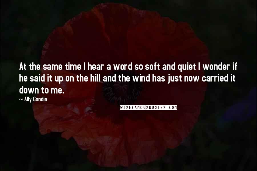 Ally Condie Quotes: At the same time I hear a word so soft and quiet I wonder if he said it up on the hill and the wind has just now carried it down to me.