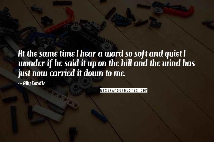 Ally Condie Quotes: At the same time I hear a word so soft and quiet I wonder if he said it up on the hill and the wind has just now carried it down to me.