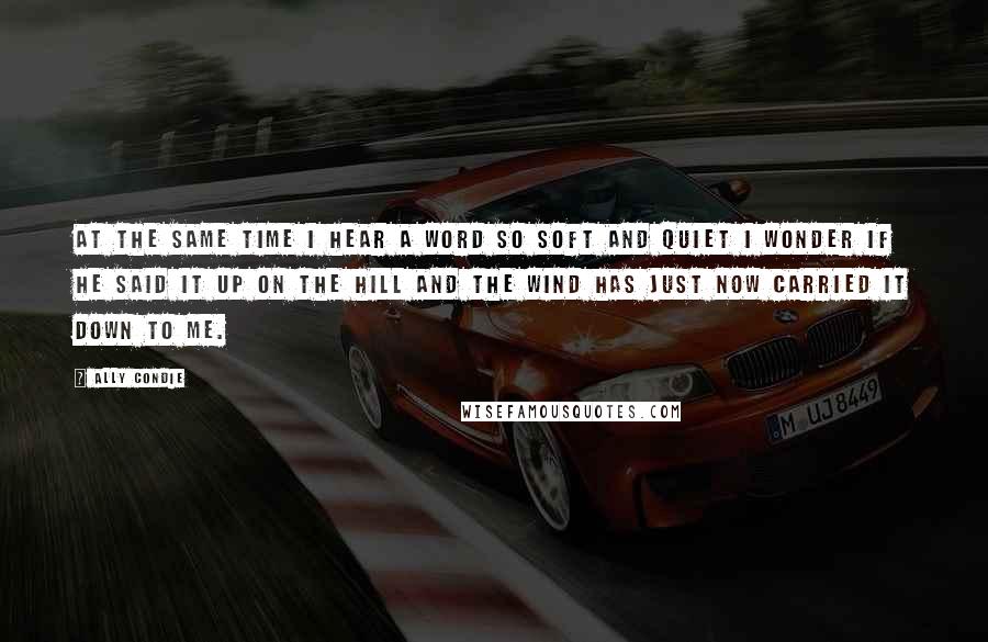 Ally Condie Quotes: At the same time I hear a word so soft and quiet I wonder if he said it up on the hill and the wind has just now carried it down to me.