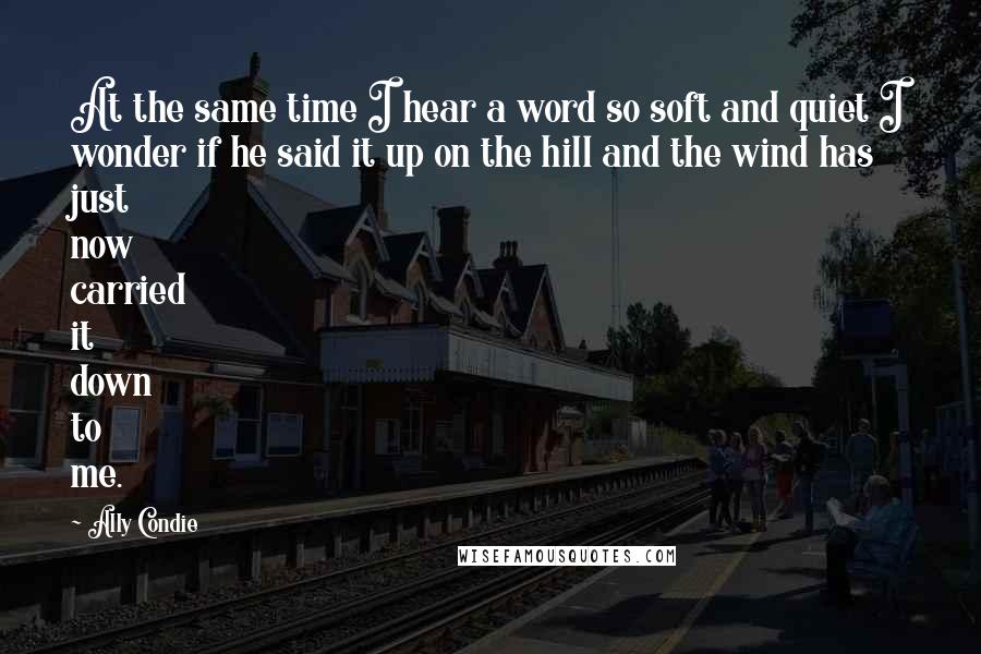 Ally Condie Quotes: At the same time I hear a word so soft and quiet I wonder if he said it up on the hill and the wind has just now carried it down to me.