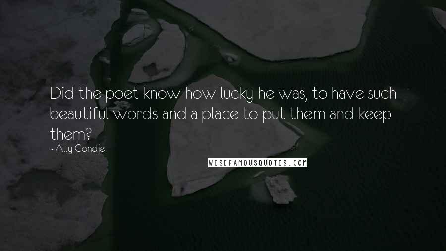 Ally Condie Quotes: Did the poet know how lucky he was, to have such beautiful words and a place to put them and keep them?
