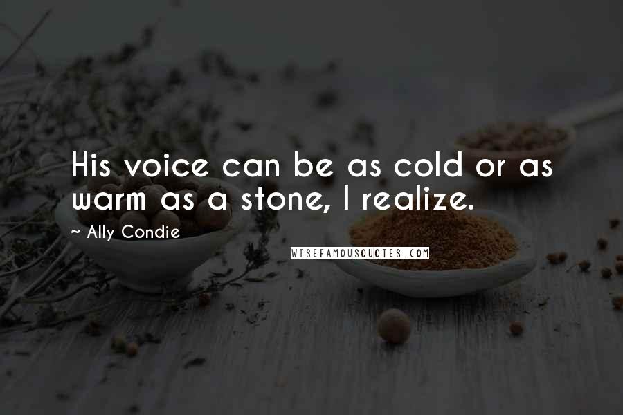 Ally Condie Quotes: His voice can be as cold or as warm as a stone, I realize.