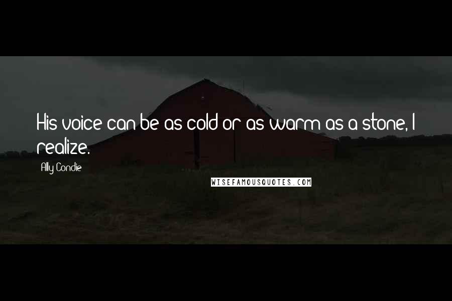 Ally Condie Quotes: His voice can be as cold or as warm as a stone, I realize.