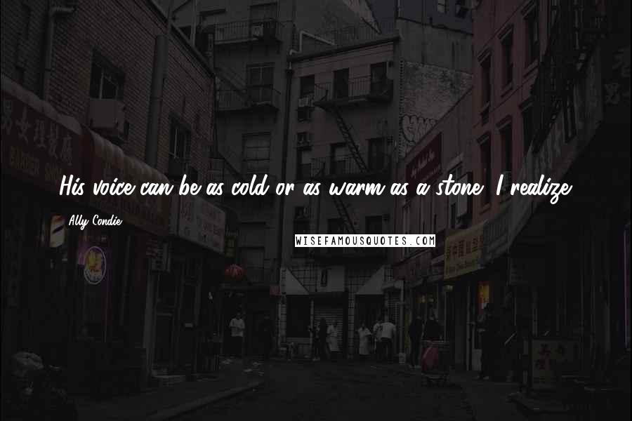 Ally Condie Quotes: His voice can be as cold or as warm as a stone, I realize.