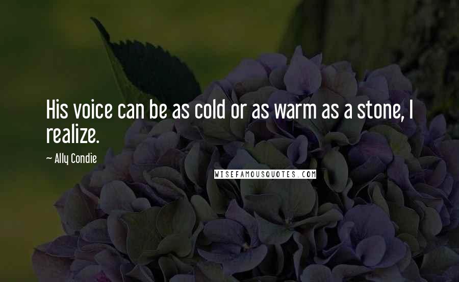 Ally Condie Quotes: His voice can be as cold or as warm as a stone, I realize.