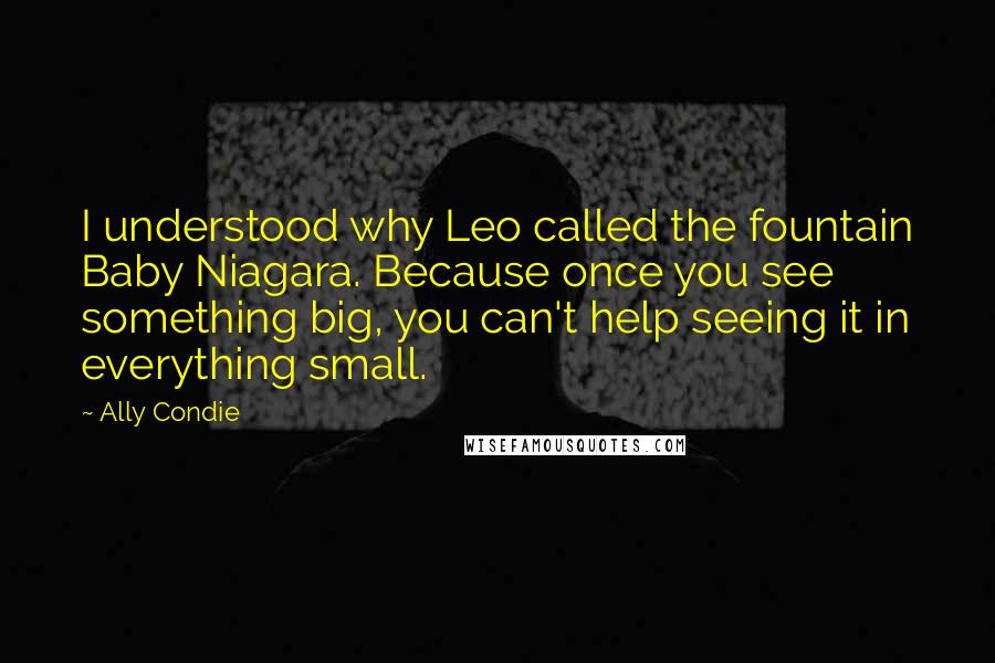 Ally Condie Quotes: I understood why Leo called the fountain Baby Niagara. Because once you see something big, you can't help seeing it in everything small.