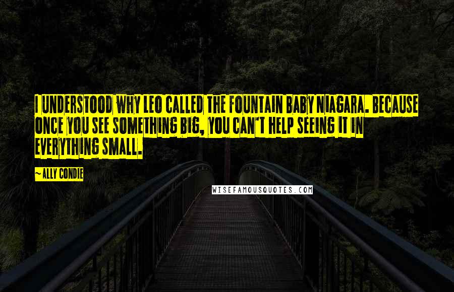 Ally Condie Quotes: I understood why Leo called the fountain Baby Niagara. Because once you see something big, you can't help seeing it in everything small.