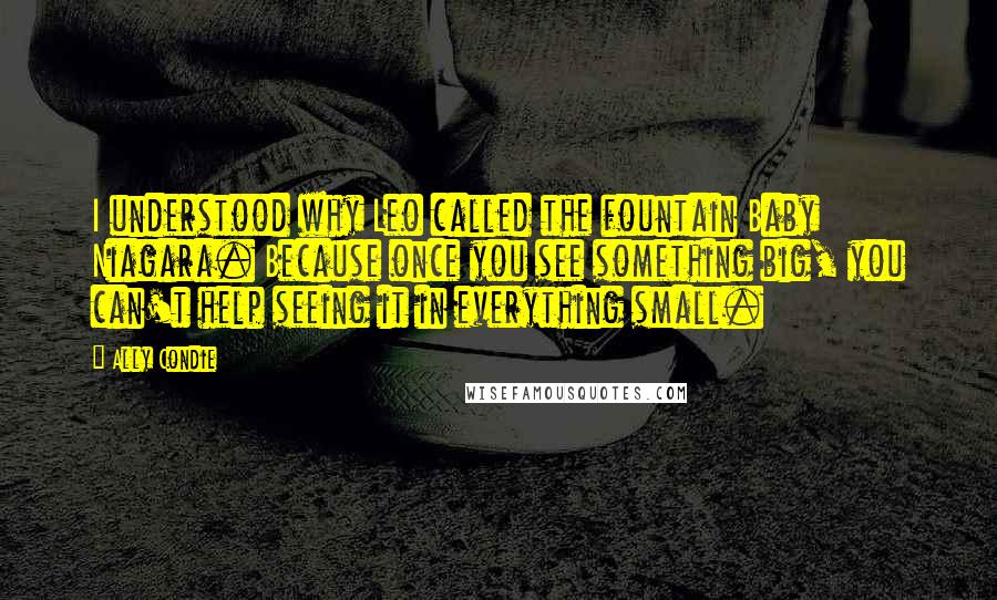 Ally Condie Quotes: I understood why Leo called the fountain Baby Niagara. Because once you see something big, you can't help seeing it in everything small.